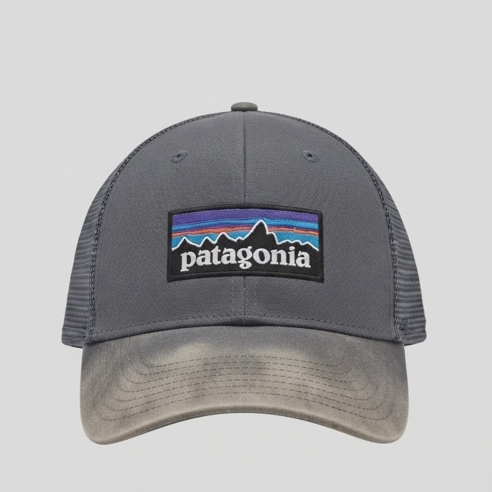 Patagonia P-6 Logo Trucker Hat Navy Blue Adjustable Snapback Mesh Cap Faded